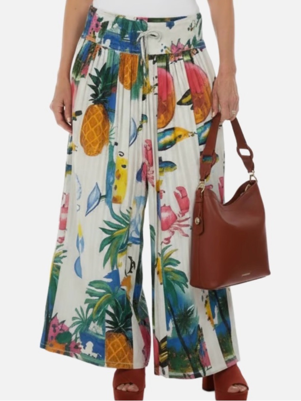 NWT • TRUE DESTINATIONS • Wide-Leg Tropical Print Pineapple Palazzo Pants - Picture 3 of 13